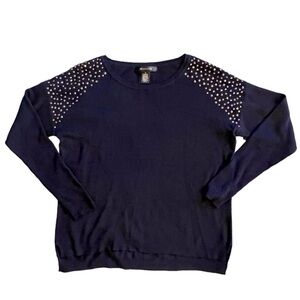 89th & Madison Navy Sweater with Studded Shoulder Accents